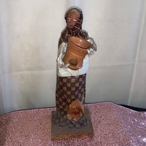 Vintage Older Village Woman Carrying Mud Clay Pot Women Made In Paper Mache EUC